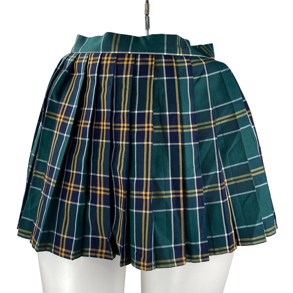 Hug Sunshine Green Plaid Flannel Tartan Pleated High Waist Mini Skirt Size 3XL